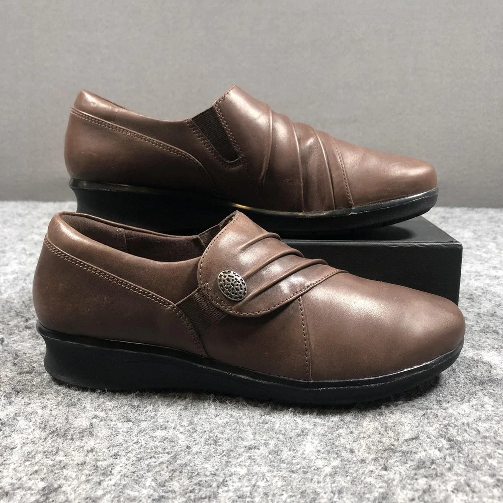 Clarks Collection Shoes Womens Size 7 Brown Leather Slip On Comfort Loafers